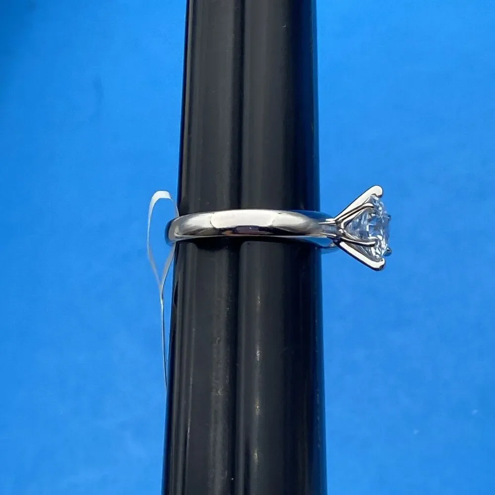 NVDR Signed 925 Sterling Silver Round CZ Solitaire Engagement Ring Sz 8 4.4g Tag